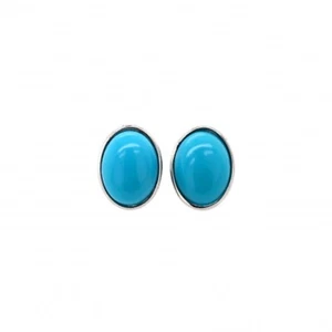 Turquoise Cab Oval 7x5mm, 1.64 Carat Bezel Stud Earring In 14k White Gold(45499) - Picture 1 of 4