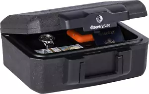 Caja fuerte ignífuga para dinero con cerradura de llave, color negro - Imagen 1 de 12
