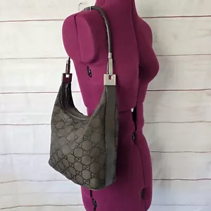 GUCCI Tom Ford GG Monogram Fabric Leather Brown Purse Shoulder Bag Vintage Read - Picture 1 of 16
