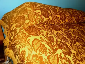 Vintage Bates Marigold Double Bedspread Brocade Fringe 1970's Mid Century Modern - Picture 1 of 23