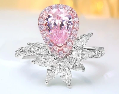 1.5ct Pink Diamond Teardrop Ring, 18K Gold Vermeil, Lab Grown - Image 1 of 4