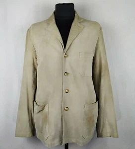 Cerruti Jeans Leather Jacket Overcoat Beige 52 - Picture 1 of 12
