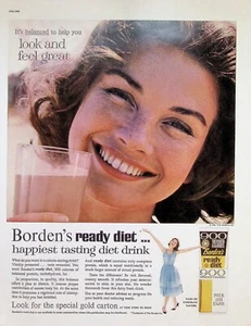 VINTAGE 1960er Jahre Druckanzeige ~ Borden's Ready Diet ~ Glücklichstes schmeckendes Diätgetränk - Bild 1 von 1
