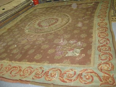 13' x 13' ANTIQUE FRENCH AUBUSSON HAND STITCHED WOOL RUG CARPET DISTRESSED!! - Image 1 of 4
