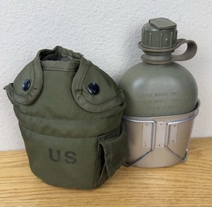 US Military 3 Pc Set Canteen Stainless Cup Green Nylon Cover Pouch w/ Belt Clips - Picture 1 of 20