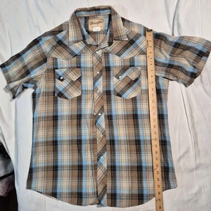 WRANGLER WESTERN PEARL DRUCKKNOPF HEMD HERREN L BRAUN BLAU KARIERT KURZARM VINTAGE - Bild 1 von 12