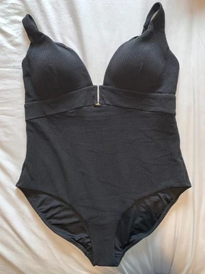 F&F Swimsuit Textured Plunge Tummy Control Non-Wired Padded 22 Black BNWT - Image 1 of 3