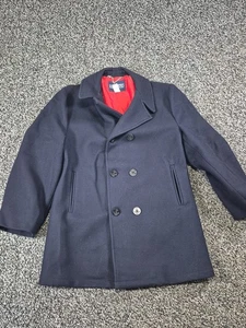 Lands End Men’s Vintage Navy Blue Double Breasted Pea Coat Made In USA Size 44 - Picture 1 of 9