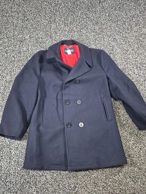 Lands End Men’s Vintage Navy Blue Double Breasted Pea Coat Made In USA Size 44 - Image 1 of 4