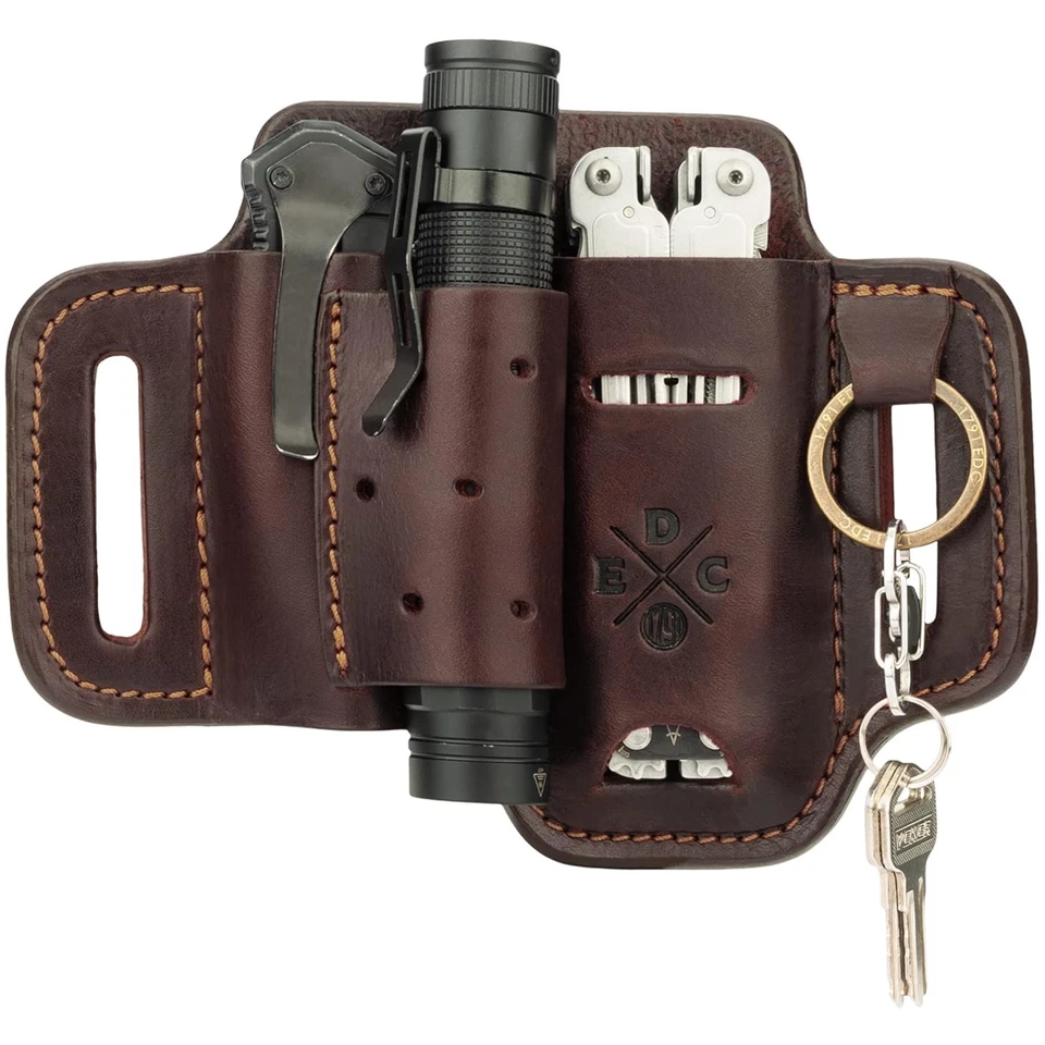 Multitool & Flashlight Holster Leather EDC Organizer Belt Pouch Fits Multito...