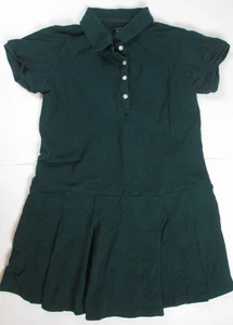 LANDS END Evergreen School Uniform Short Sleeve Mesh Polo Dress Girls 8 *GC* - Picture 1 of 5