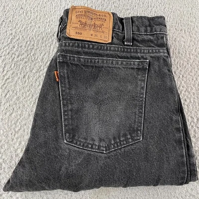 Vintage 90s Levis 550 Jeans Mens 36X30 Black Dark Wash USA Orange Tab Casual Zip - Image 1 of 4