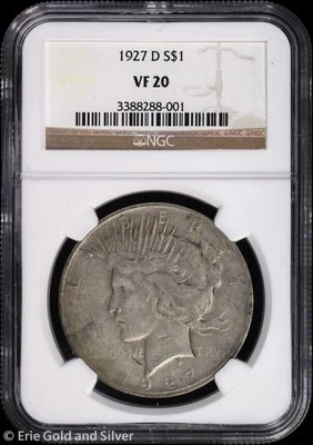 1927-D $1 Peace Silver Dollar NGC VF 20 - Image 1 of 4