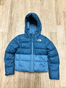 Chaqueta acolchada The North Face 550 para niñas XS 6 abrigo reversible azul en bloques de color - Imagen 1 de 7