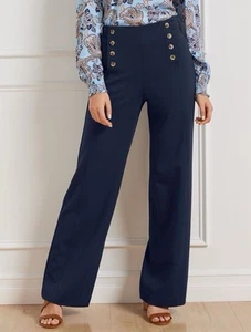 Talbots pantalone donna maglia gamba larga marinaio blu navy taglia 16WP NUOVO CON ETICHETTE - Foto 1 di 6