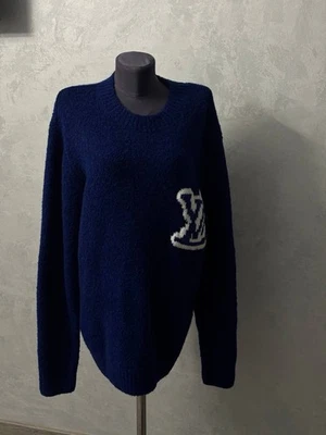 Louis Vuitton LV Men’s Intarsia Logo Knit Sweater Blue L Italy  - Image 1 of 4