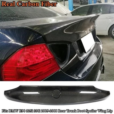Se adapta a BMW E90 325i 330i 2005-2008 alerón de maletero trasero de carbono real labio de ala EE. UU. Foto 1 de 4