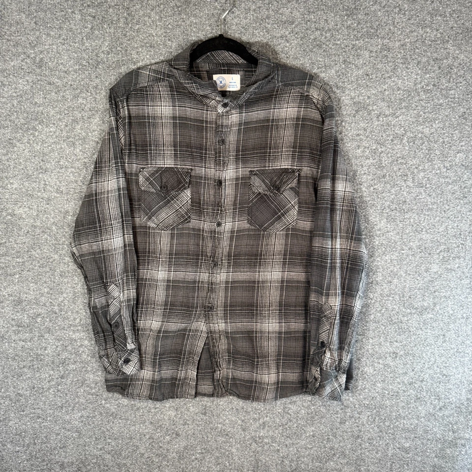 Camisa Hurley Para Hombres Grande Gris Franela Botones Ajuste a Cuadros Tejido Suave Exterior Foto 1 de 4