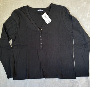 CBRAND WOMEN'S BLACK TOP SHIRT SIZE XL WITH BUTTON UP SNAP VNECK - Picture 1 of 4