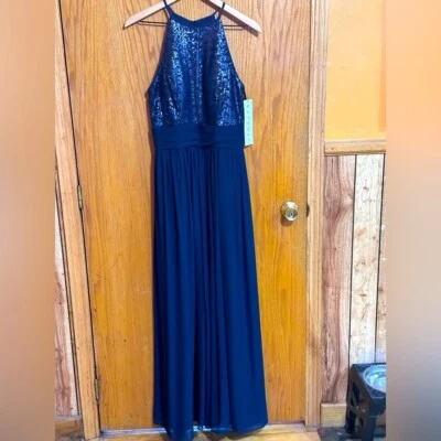 Bill Levkoff NWT Sz 8 Full Length formal Navy Sequin Gown triple lined - Image 1 of 4