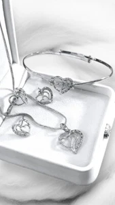 Conjunto combinado de joyas de corazón de cristal con collar pulsera pendientes regalo para mujer - Imagen 1 de 4