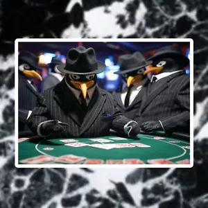 Penguins Playing Poker Decal Skateboard Laptop Car Decor - Picture 1 of 2