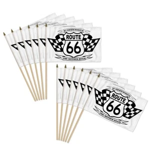 Set of 12pc Route 66 12x18in Handheld Flags Black White Rte 66 Stick Flags - Picture 1 of 2