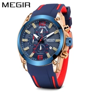 Megir Men's Sports Quartz Watch Waterproof Chronograph Silicone Strap Wristwatch - Picture 1 of 6