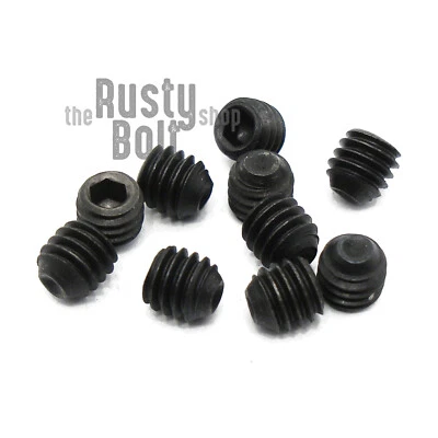 THE RUSTY BOLT SHOP M4 x 4mm, Set Screws Cup Point Grub, 45H Steel, Black Oxide