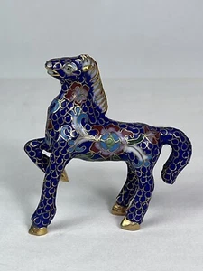 Stunning Vintage Chinese Cloisonne Cobalt Blue Enamel Brass Horse Figurine - Picture 1 of 6