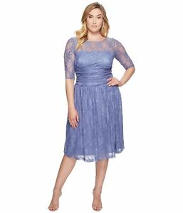 NEW Authentic Plus Size Kiyonna Luna Lace Dress in Slate Blue Sz 4 Sash Stretchy