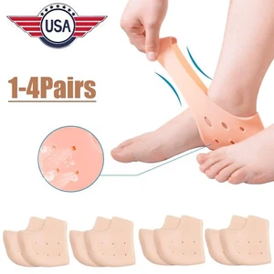 4× Heel Protectors Insoles Cracked Heels Feet Care Socks Sleeve Silicone Gel USA - Picture 1 of 15