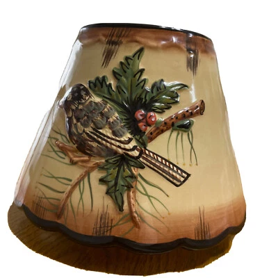 Ceramic Candle Medium Shade Topper Brown Birds Oak Tree Theme 4.5 in - Изображение 1 из 4