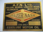 Plaque Bouclier Voiture Ancienne Frazer Nash Afn A. F. N. Ltd. S74 Brass S76