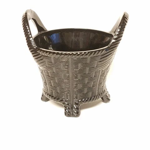 Black Glass Vintage  Basket Northwood Bushel Footed AS IS  3.5to4.7" bas018 Cover