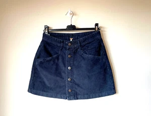 FREE PEOPLE MINI SKIRT Navy Blue Cord Corduroy Button Front UK 8 ๐ NEW - Picture 1 of 6