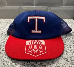 VTG Texas Rangers Snapback Hat Cap Trucker MLB Baseball Bud Light Olympics 80s - Picture 1 of 7