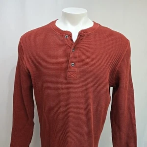 American Giant Henley Mens Size Large Red Waffle Knit Sweater Thermal Shirt - Picture 1 of 10