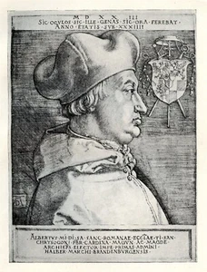 Stampa artistica Albrecht Durer - RITRATTO di ALBERTO PER BRANDEBURGO - 1913 mezzitoni - Foto 1 di 3