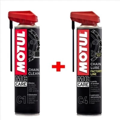KIT PULIZIA CATENA MOTUL C1 + C4 GRASSO SPRAY CATENA MOTO QUAD KART CHAIN LUBE