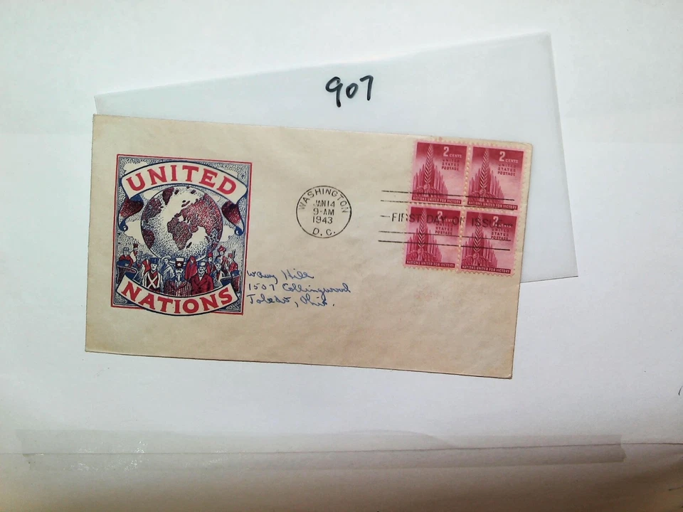 U. S. FDC - 907 - United Nations -  unsigned  cachet - comb. shipping! - Image 1 of 1