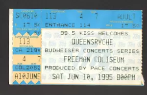 QUEENSRYCHE CONCERT TICKET STUB FREEMAN COLISEUM SAN ANTONIO TEXAS 6/10/95 1995 - Picture 1 of 2