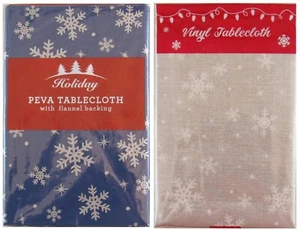 Christmas Snowflakes Delight Vinyl Flannel Back Tablecloth Var Sizes/Colors - Picture 1 of 9