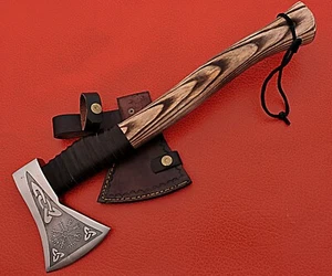 Hacha vikinga forjada a mano grabada en el hacha grabada forjada de acero al carbono SS-1750 - Imagen 1 de 11