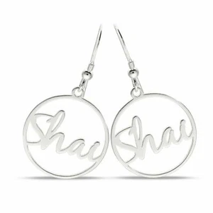 925 Sterling Silver Personalised Name Round Hoop Earrings Perfect Gift for Her - Picture 1 of 3