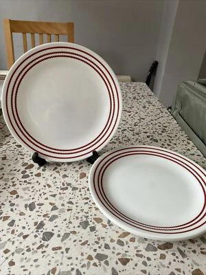 Corelle Vitrelle White Round Small Dinner Plate 8” Red Rim Set Of 2 - Image 1 of 4