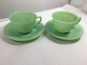 vintage Fire King Cup & Saucer green jadeite sets RIBBED - Imagen 1 de 6