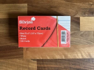Silvine Record Cards White 5”x3" Ruled Office School 100 Cards - Picture 1 of 2