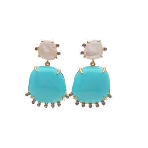 Natural White Shell Blue Turquoise Cz Dangle Stud Earrings Gemstone Fashion - Picture 1 of 6