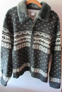 Jennifer Moore Gr. XL grau weiß schwarz Langarm Reißverschluss Pullover Jacke Oberteil - Bild 1 von 7